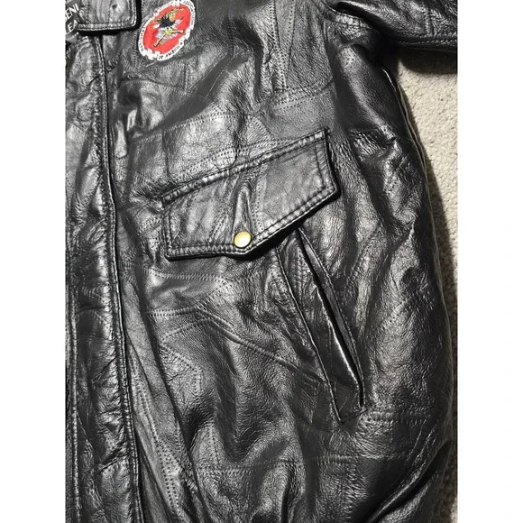 VTG Napoline Leather Outfitters NRA Patchwork Bomber Jacket Coat Leather Mens XL